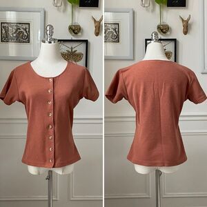 Vintage 90s MJ Carroll Terracotta Short Sleeve Button Front Shirt S